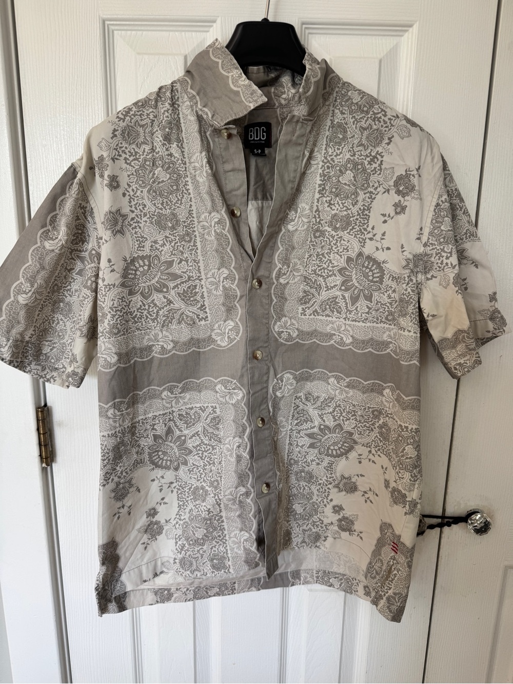 Urban Outfitters Beige and Light Gray Printed Button-Down Shirt